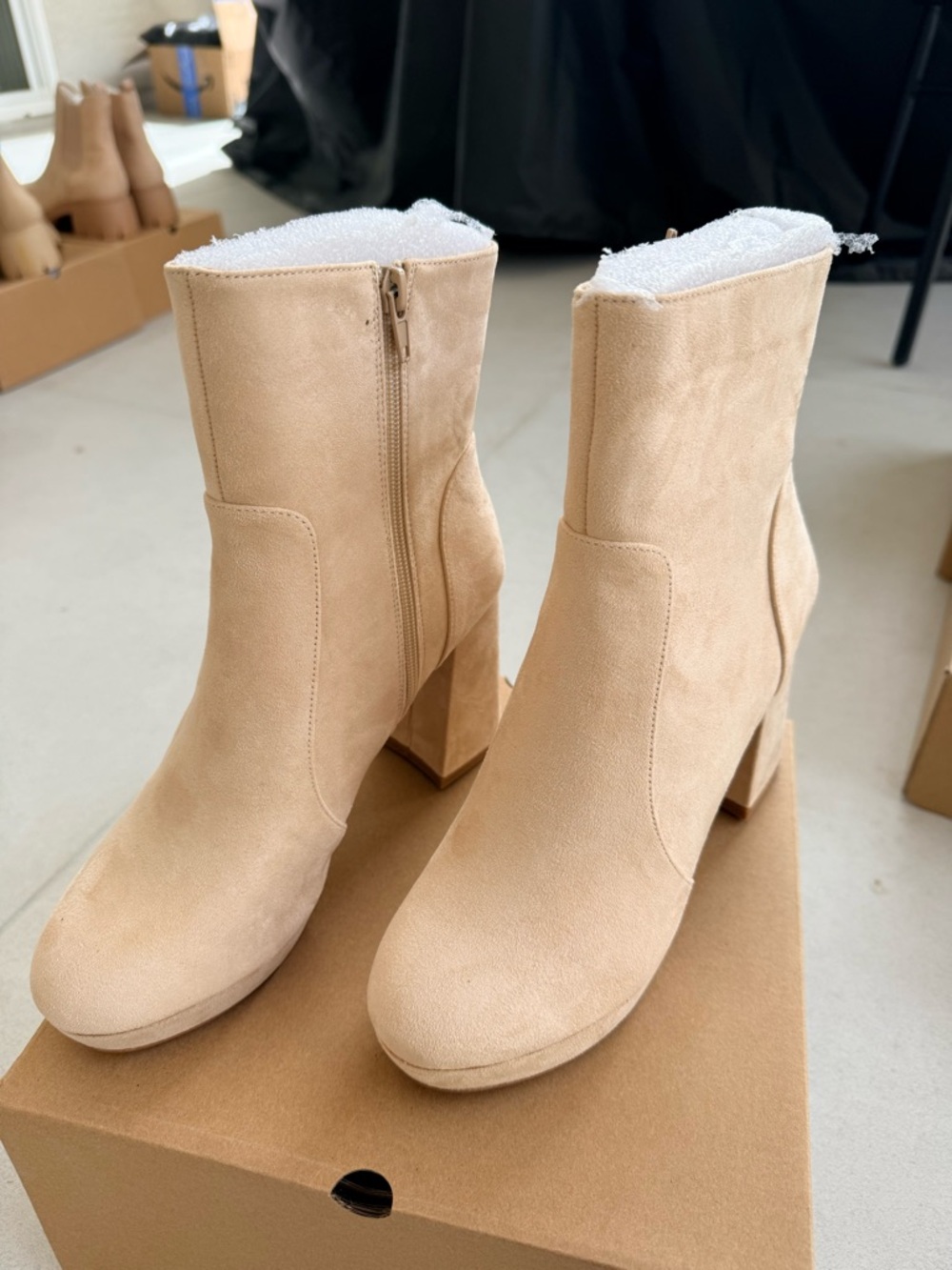 Women's Tan Suede Block Heel Ankle Boots